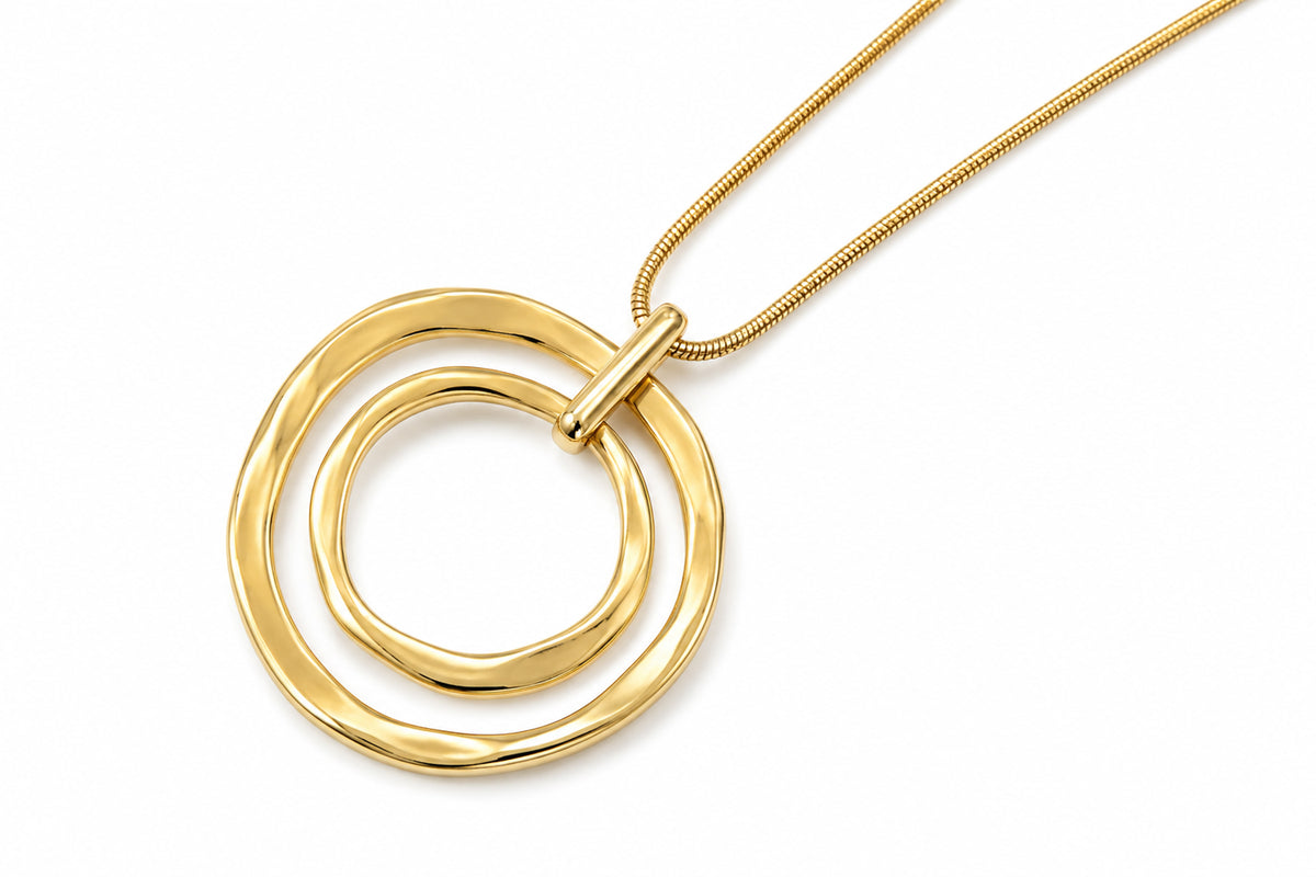 Large Rings Pendant Necklace | Silver | Long