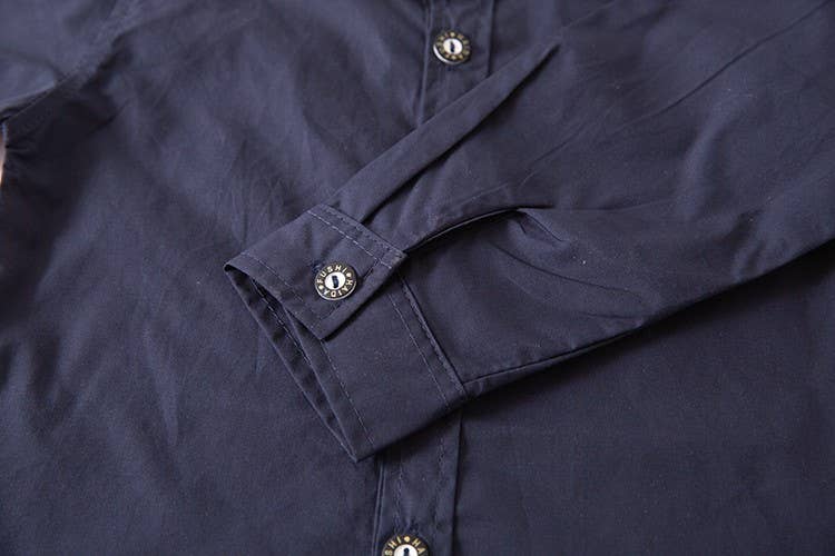 Navy Blue Cotton Button-Down Shirt for Boys