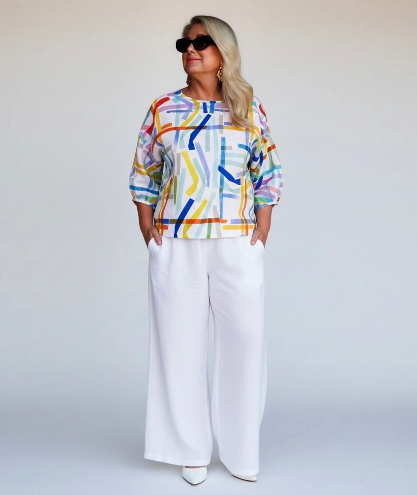 Confetti Stripe Balloon Sleeve Top | Kaleido