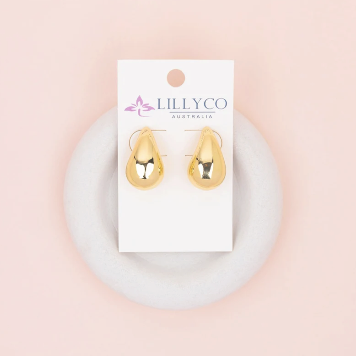 Solid Tear Yellow Gold Drop Earrings