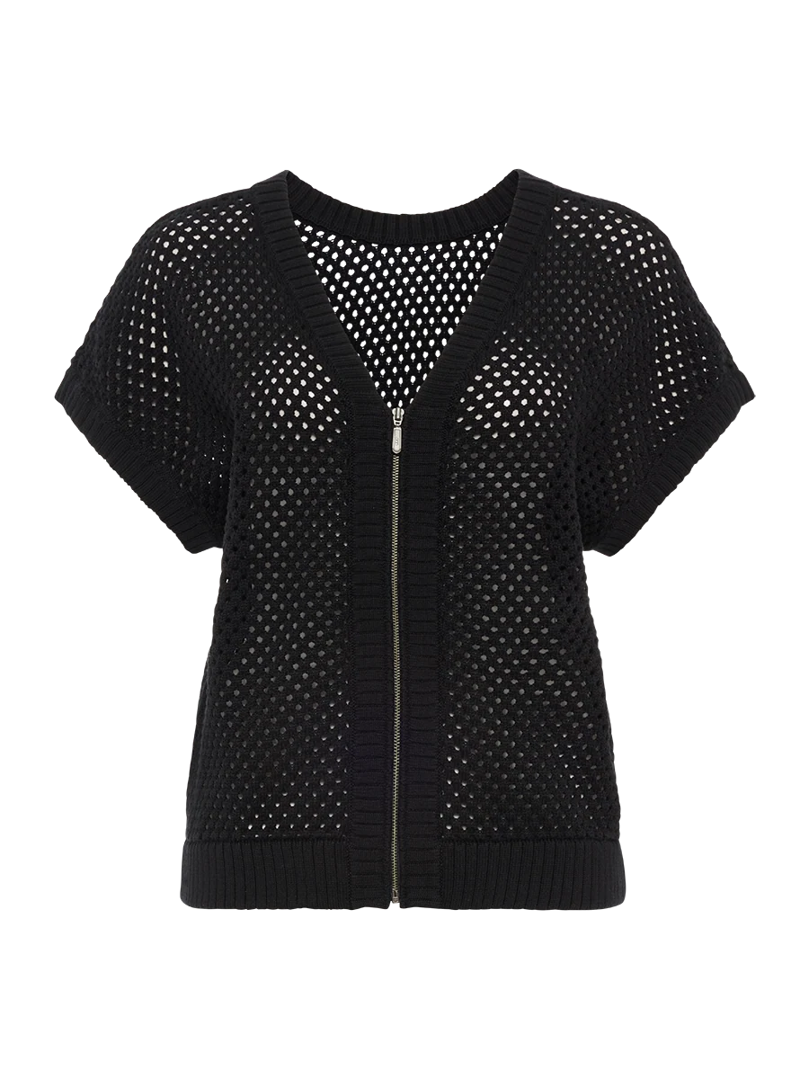 Two Way Zip Thru Knit | Black | Marco Polo