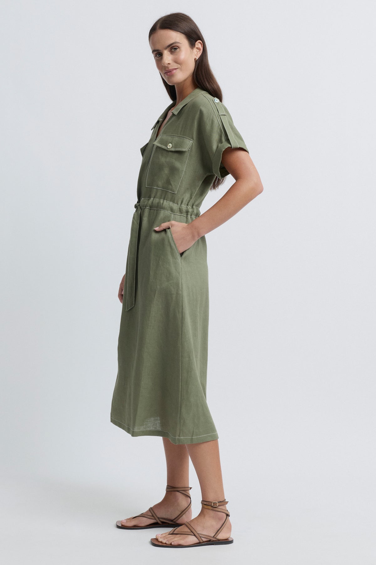 Tirari Utility Zip Front Linen Dress | Yarra Trail