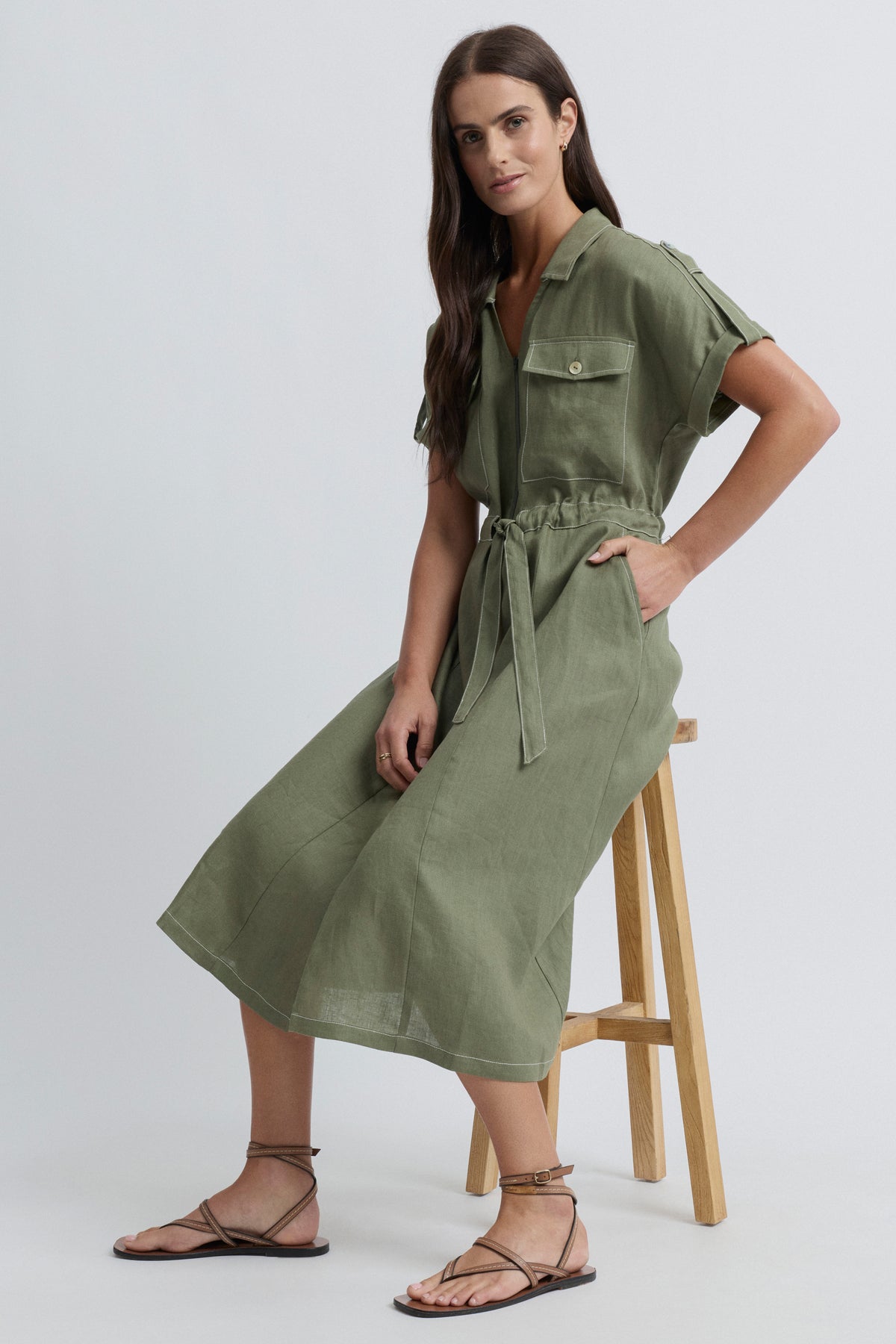 Tirari Utility Zip Front Linen Dress | Yarra Trail