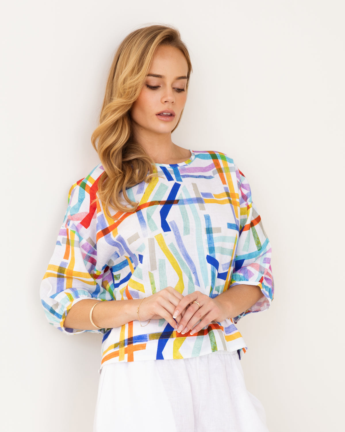 Confetti Stripe Balloon Sleeve Top | Kaleido