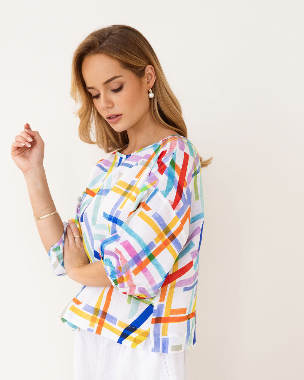 Confetti Stripe Balloon Sleeve Top | Kaleido