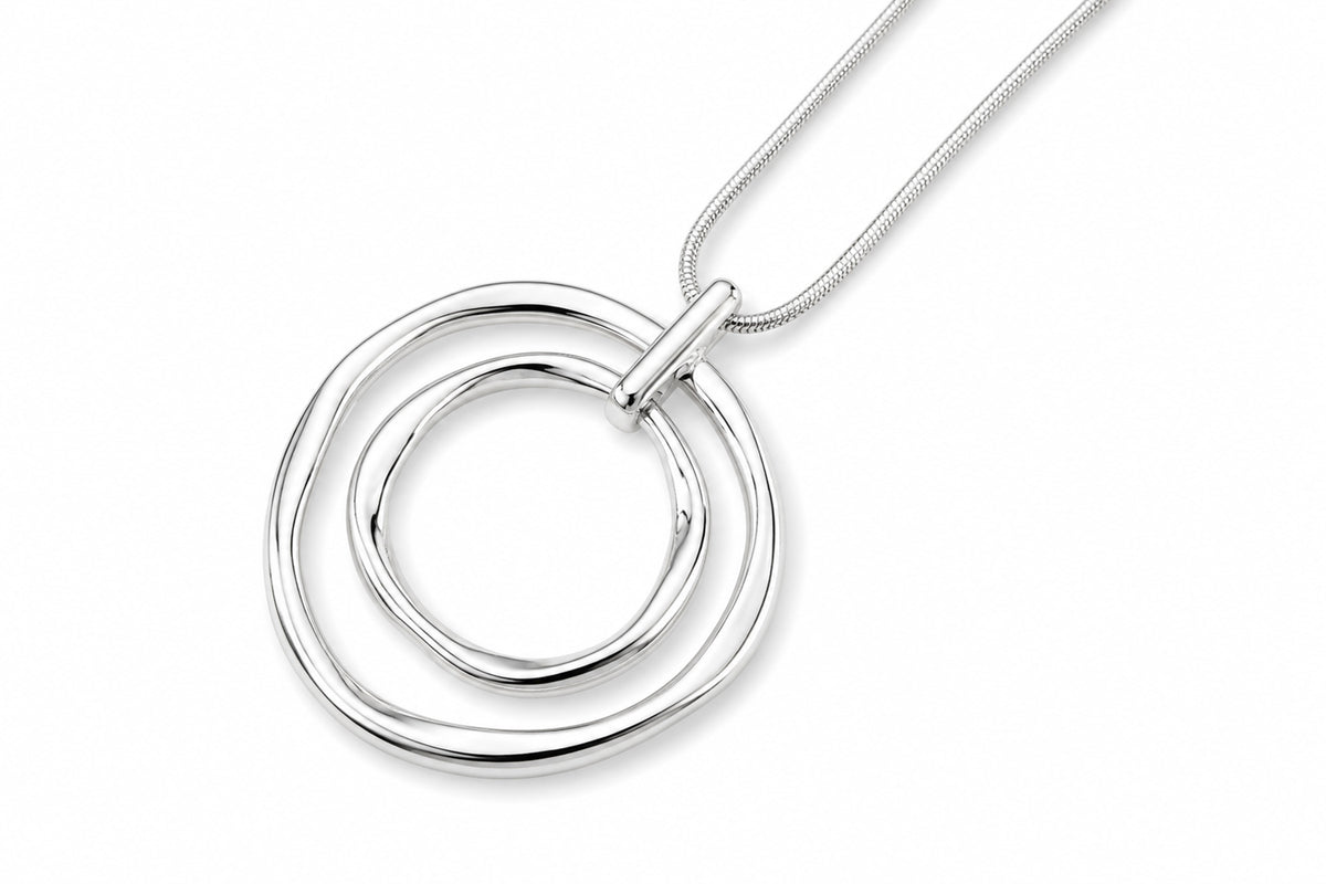 Large Rings Pendant Necklace | Silver | Long