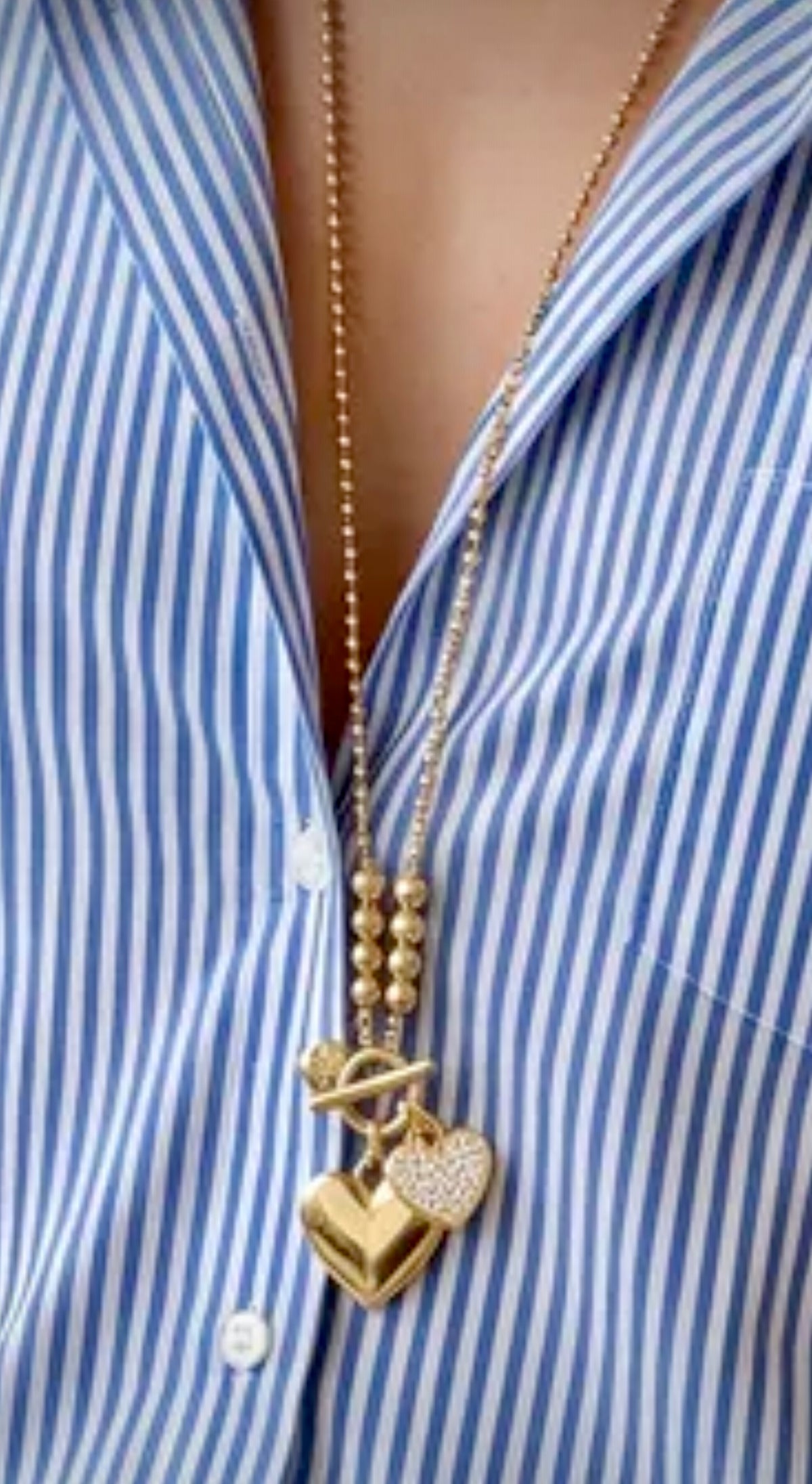 Double Heart & Bling Long Necklace | Yellow Gold | LillyCo