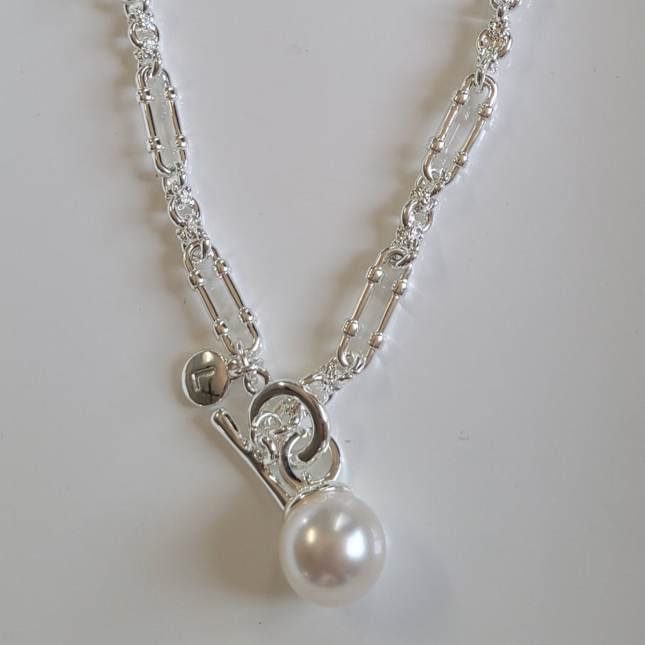 Pearl Drop Toggle Necklace | Silver