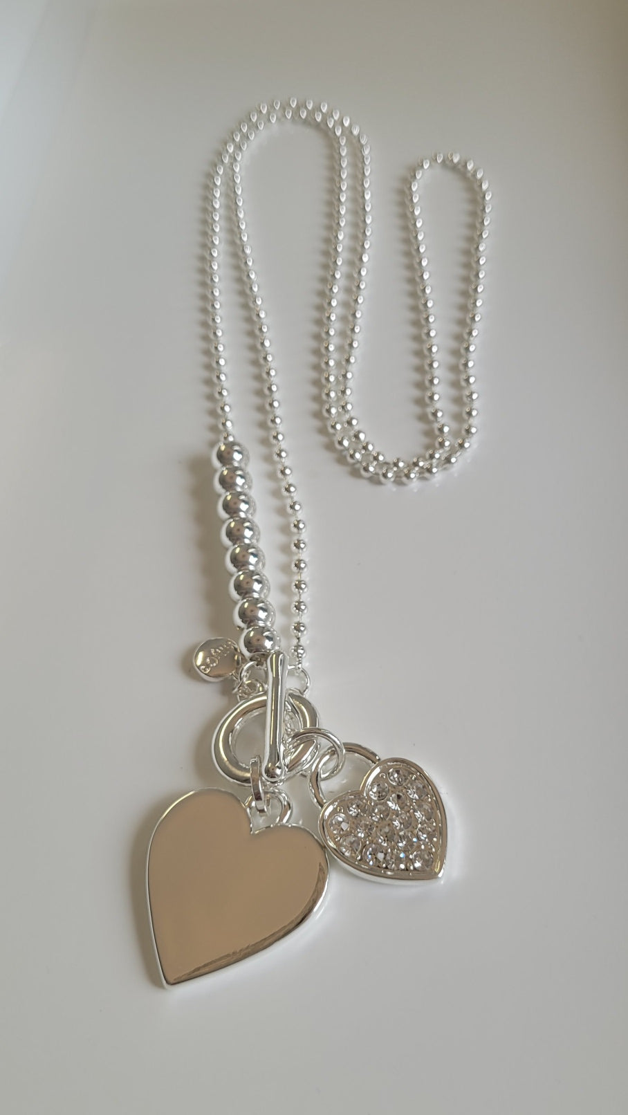 Double Heart & Bling Necklace | Silver | Long