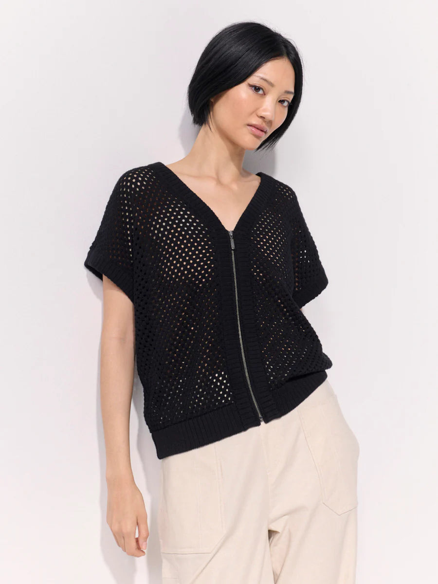 Two Way Zip Thru Knit | Black | Marco Polo