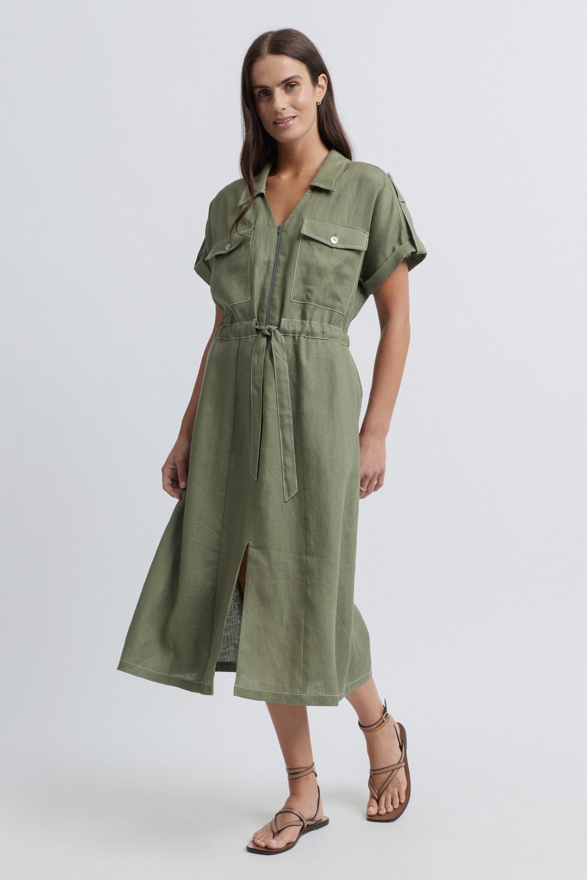 Tirari Utility Zip Front Linen Dress | Yarra Trail