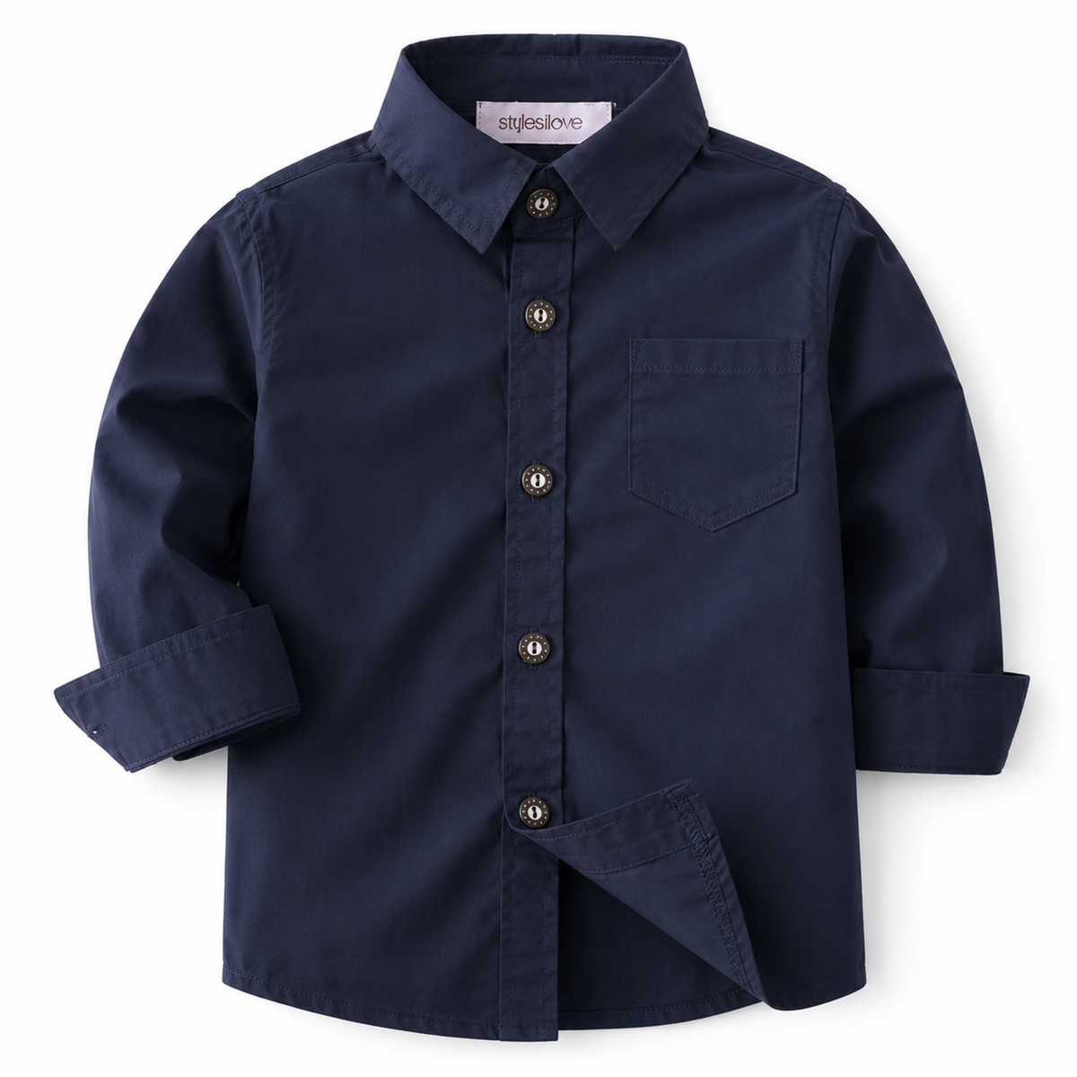Navy Blue Cotton Button-Down Shirt for Boys
