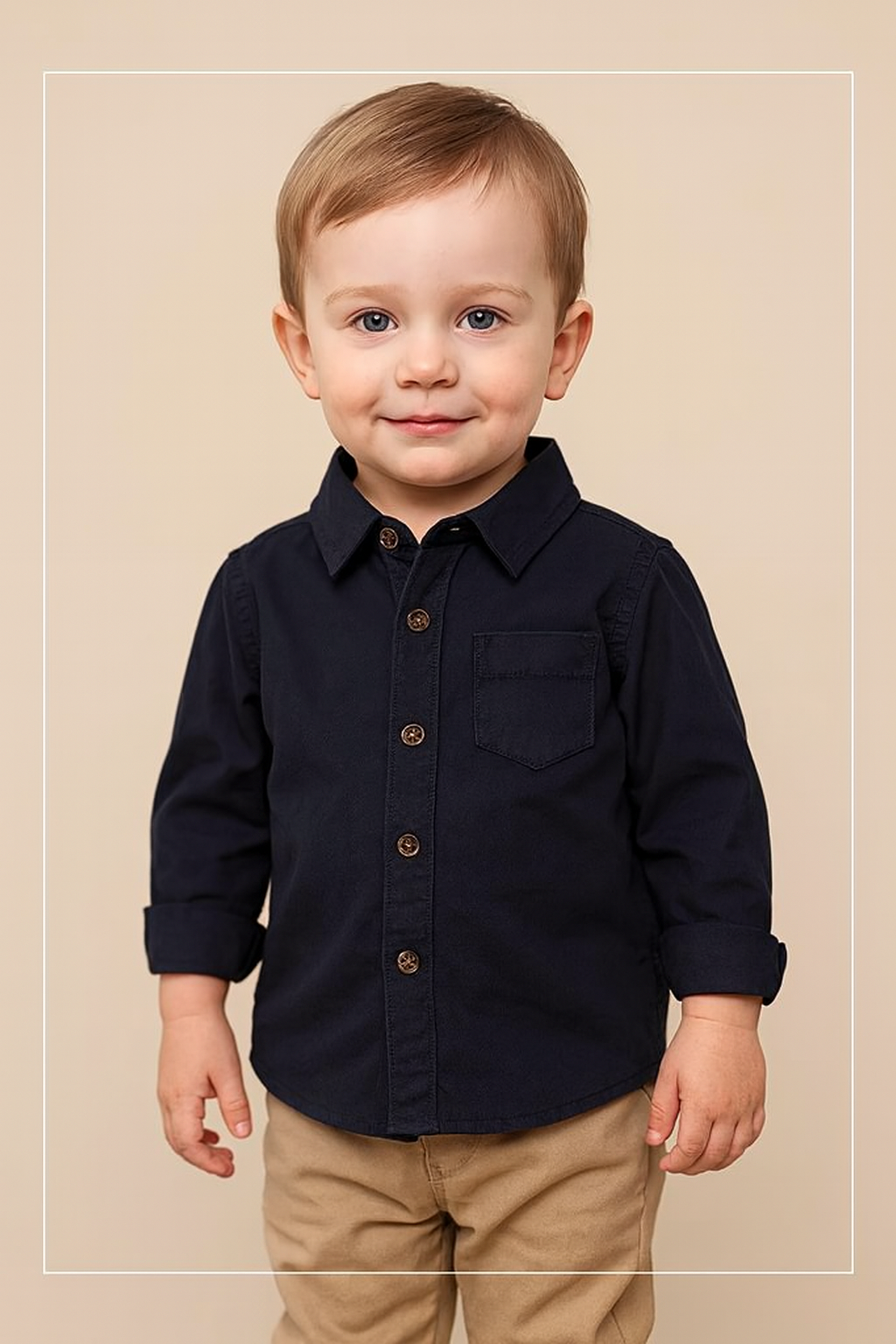 Navy Blue Cotton Button-Down Shirt for Boys